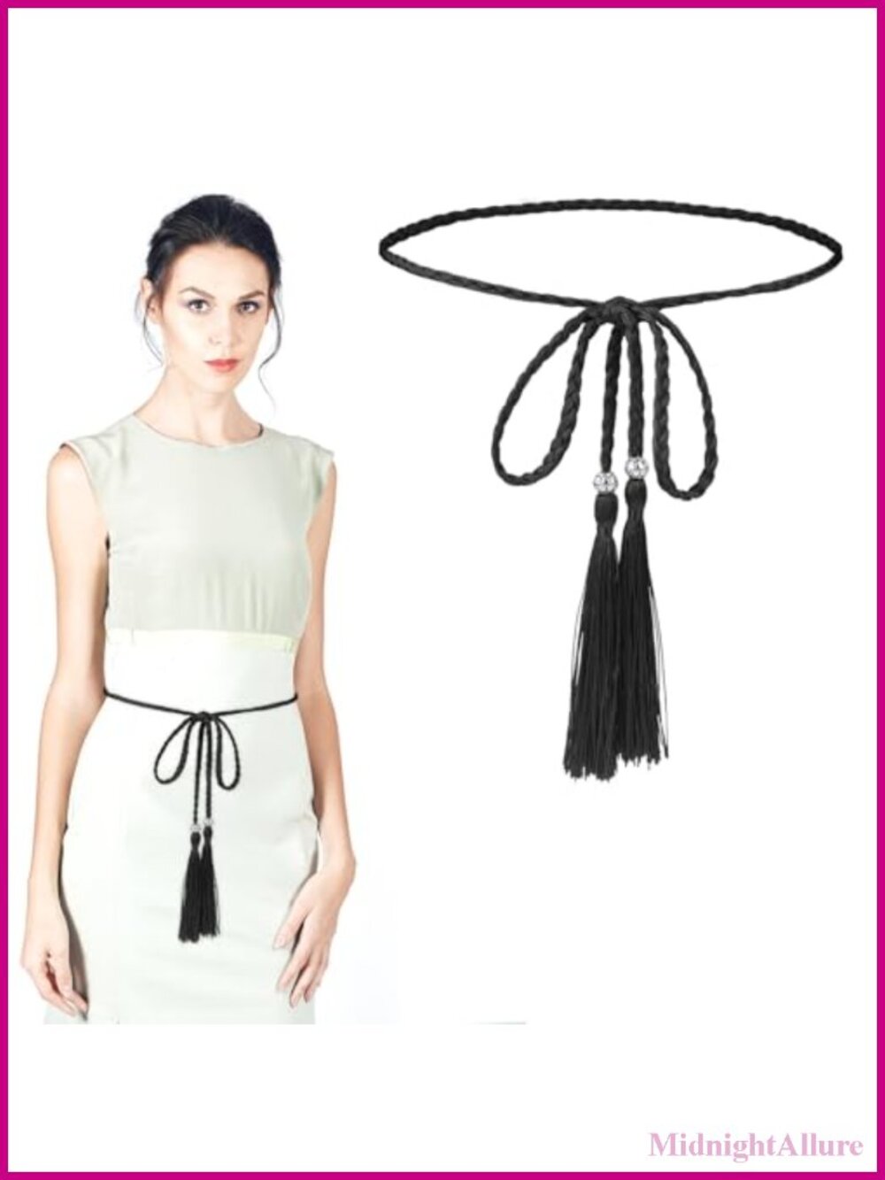 Tassel Braided Waist Belt for Women Skinny Bowknot Rope Belt for Skirt Dress